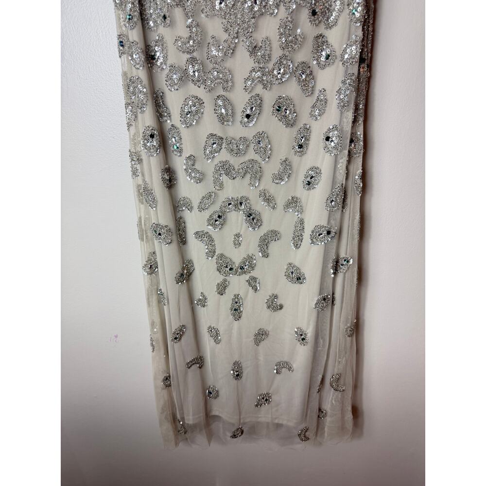 AIDAN MATTOX DRESS GOWN SILVER GREEN SEQUINS WEDDING GUEST DRESS EVENING FORMAL - Picture 9 of 12